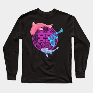 Double Happiness Koi Fish Blush Pink with Purple Symbol - Hong Kong Retro Long Sleeve T-Shirt